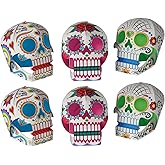 Beistle 6 Piece Three Dimensional Sugar Skull Day Of The Dead Centerpieces - Eye-Catching Dia De Los Muertos Party Decorations, Made In USA Since 1900