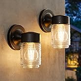 EJIAXIN 2 Pack Outdoor Wall Lantern, Exterior Waterproof Wall Sconce Light Fixtures, Black Front Door Lighting with Clear Gla