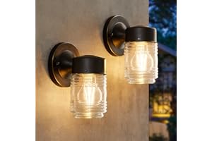 EJIAXIN 2 Pack Outdoor Wall Lantern, Exterior Waterproof Wall Sconce Light Fixtures, Black Front Door Lighting with Clear Glass Shade, Anti-Rust E26 Socket Porch Lights for Entryway