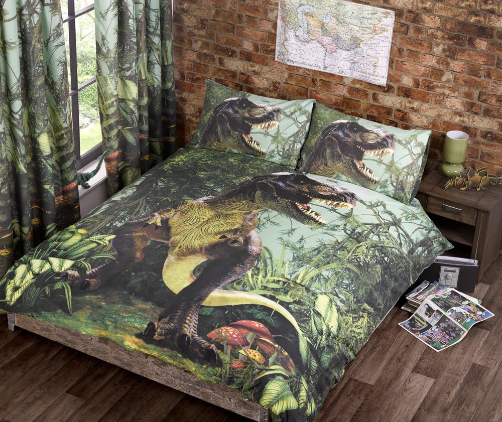 T-REX DUVET QUILT COVER SINGLE JURASSIC DINOSAUR DINO JUNGLE PARK BEDDING SET