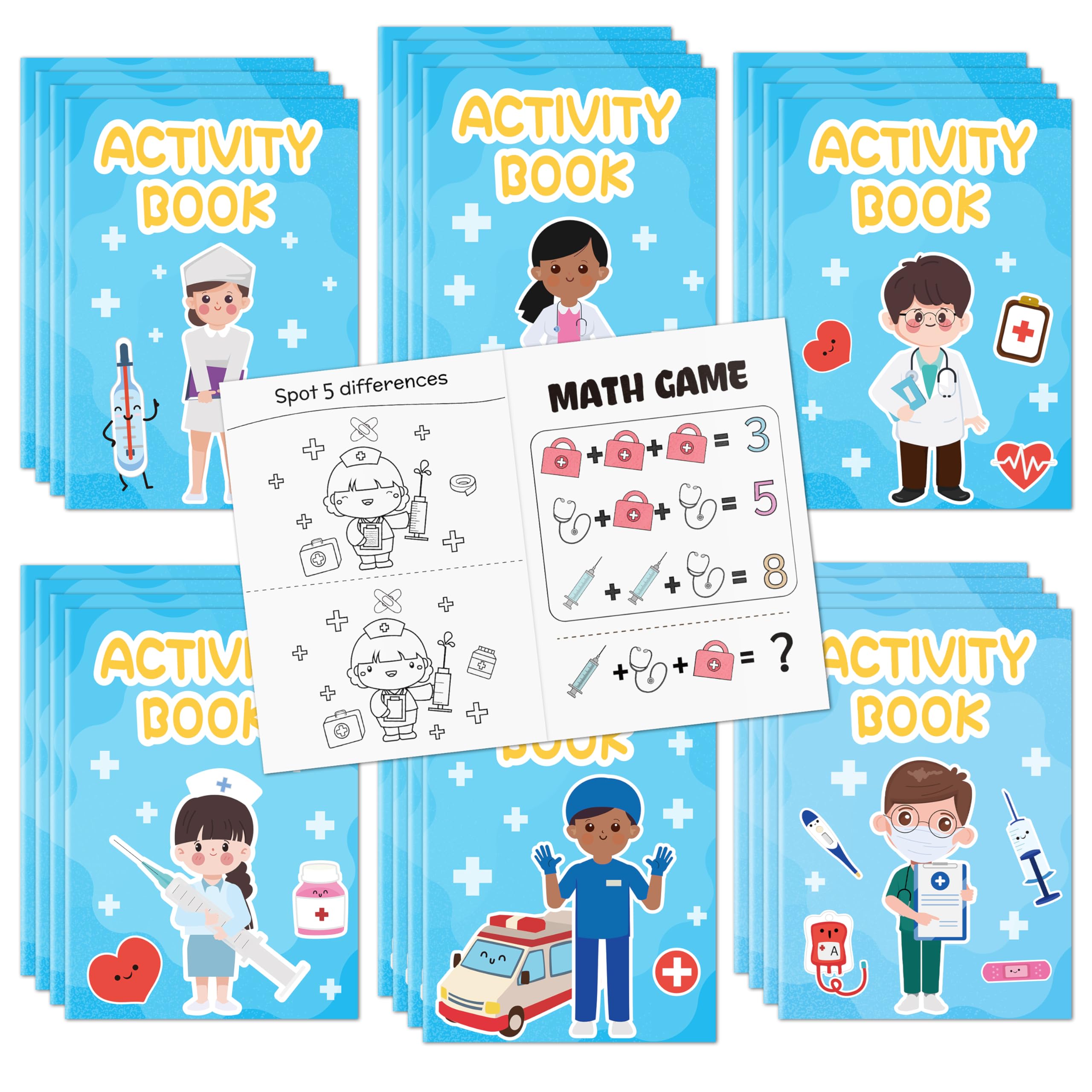 2OOYA 24Pcs Cartoon Coloring Books for Kids Party Bulk, Doctor Nurse Medical 6-Style DIY Color Pages Activity Books, Mini Pocket Painting Educational Game for Classroom Reward Birthday Gift Bag Filler โ image 1