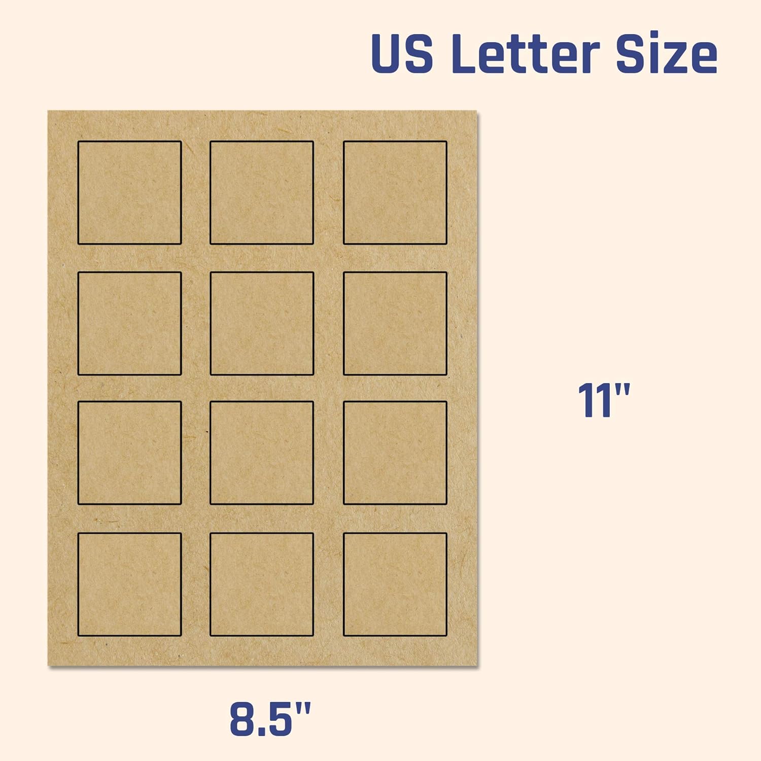 2" x 2" Kraft Labels Stickers, Letter Size with Print Template - 30 Sheets, Pack of 360 : Office Products