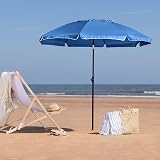 CHRISTOW 2m Blue Tilting Beach Parasol Umbrella UV Resistant Portable Garden view 3