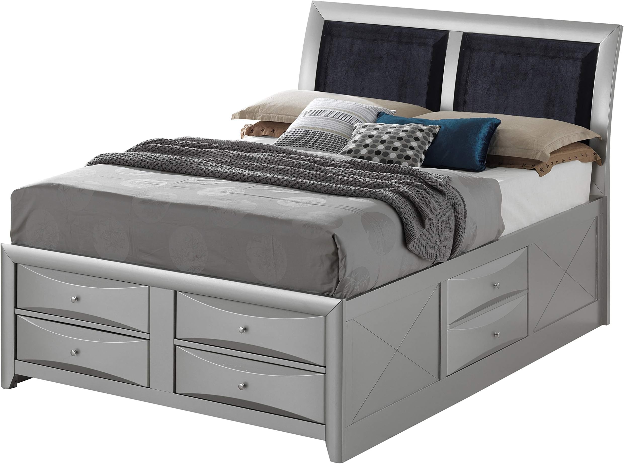 Glory Furniture Marilla Full Storage, Silver Bed Room Furniture, 52" H x 58" W x 85" D