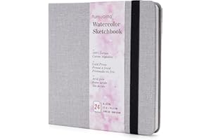 tumuarta Square Watercolor Sketchbook, 6x6, 140 LB, 300GSM, 100% Cotton Paper, Cold Press, 24 Sheets,48 Pages, Watercolor Journal for Use As Plein Air Sketch Book and Mixed Media Pad On The Go.
