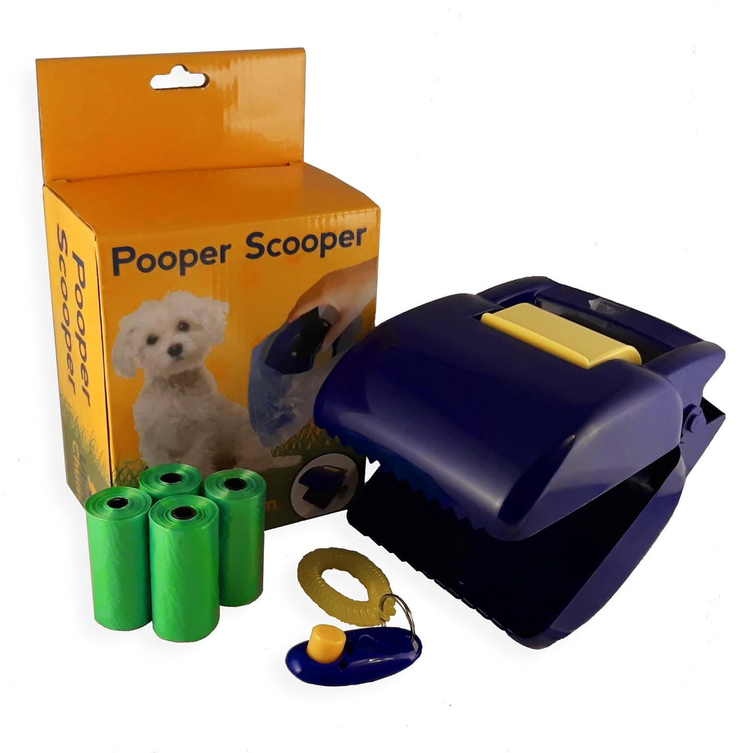 UberChum Pooper Scooper With Dog Poo Bag Holder. Comes With Bonus Dog Clicker And 4 Rolls Of Dog