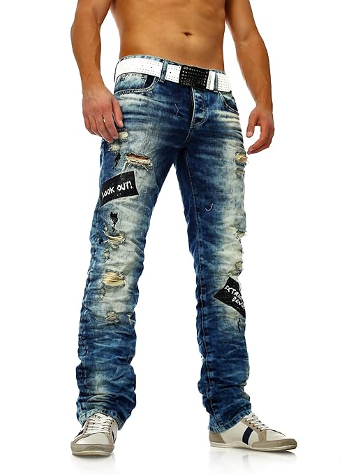 Herren Zerrissene Destroyed Jeans mit Heller Waschung von Redbridge blau