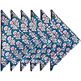 Craftbot Cotton Print Napkins 18x18 inches - Washable Cloth Dinner Napkins Set of 6 - Everyday Use or Dinner Party and Events - Teal Indian Block Printed Soft Fabric