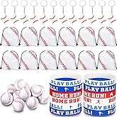 LEIFIDE 48 Pcs Baseball Party Favors 12 Sets Silicone Bracelet Drawstring Treat Bag Mini Stress Ball Keychains for Baseball Birthday Party Supplies