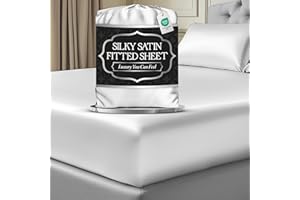 DECOLURE Satin Fitted Sheet Queen Size (1 PC) – Luxuriously Smooth & Softer Than Silk Bed Sheets w/ 15 Inch Deep Pocket Hypoallergenic Wrinkle Free, Secure Snug Fit, Elastic Corner Straps (White)