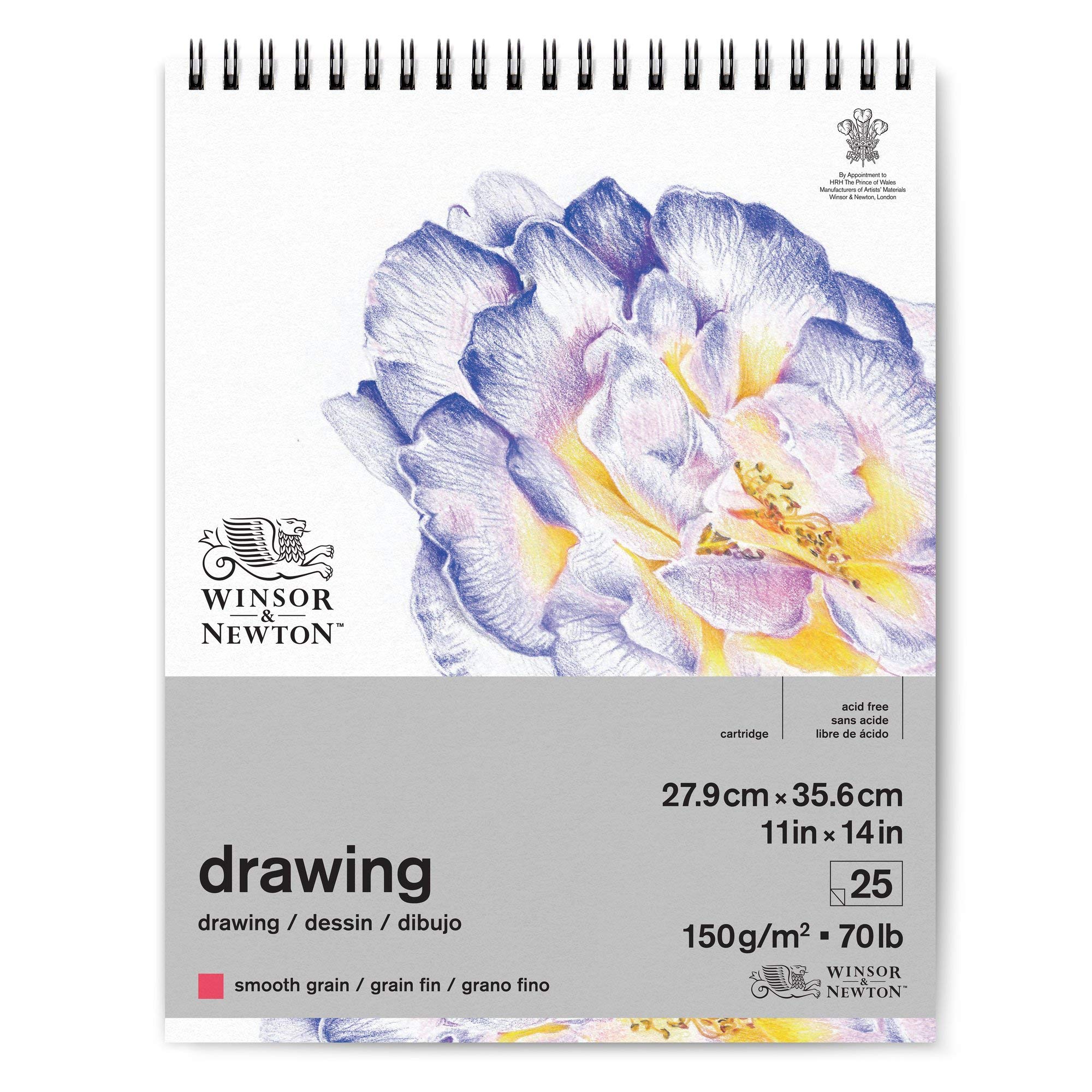 Winsor & Newton 6691010 Drawing Paper in Spiral Pad - 25 Sheets 27.9 x 35.6 cm, 150 g/m², Fine Grain, Natural White, Acid Free, Ageing, Ideal for Fineliners, Ink, Colouring Pencils