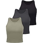 3 Pieces Women Basic Crop Tank Tops Racerback Crop Tank for Women Sleeveless Sports Workout Tops Cotton Sports Lady Girls
