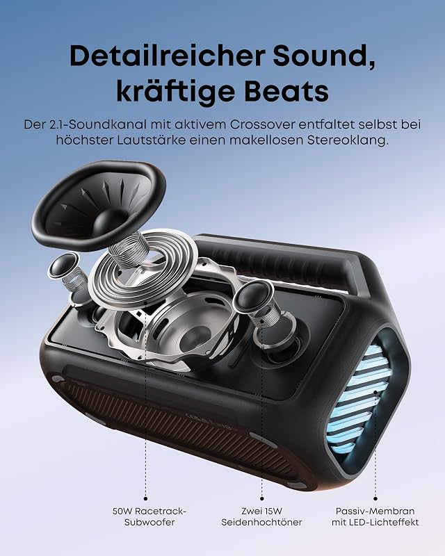by Anker Boom 2 Outdoor-Lautsprecher, 80W, Subwoofer, BassUp 2.0