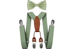 BEWDIO Adjustable Baby Boy Suspenders and Pre-tied Bow Tie, Kids Bowtie and Suspenders with 4 Strong Metal Clips