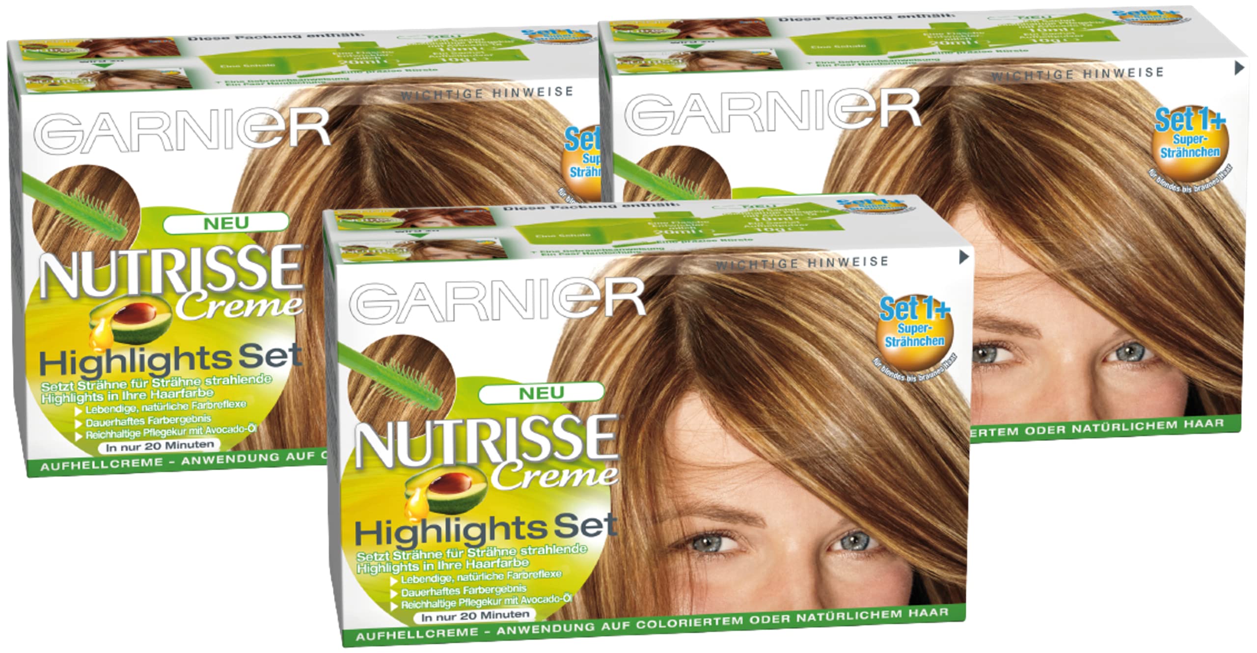 Garnier Nutrisse Creme Highlights Set 1 for Blonde Highlights/Strands DYI Set for Light Blonde Hair (with Avocado Oil) 3 x 1 Piece