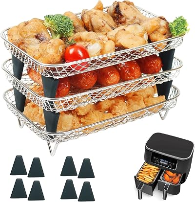 BYKITCHEN Air Fryer Rack for Ninja Dual Basket, 3 Layers, Stainless Steel