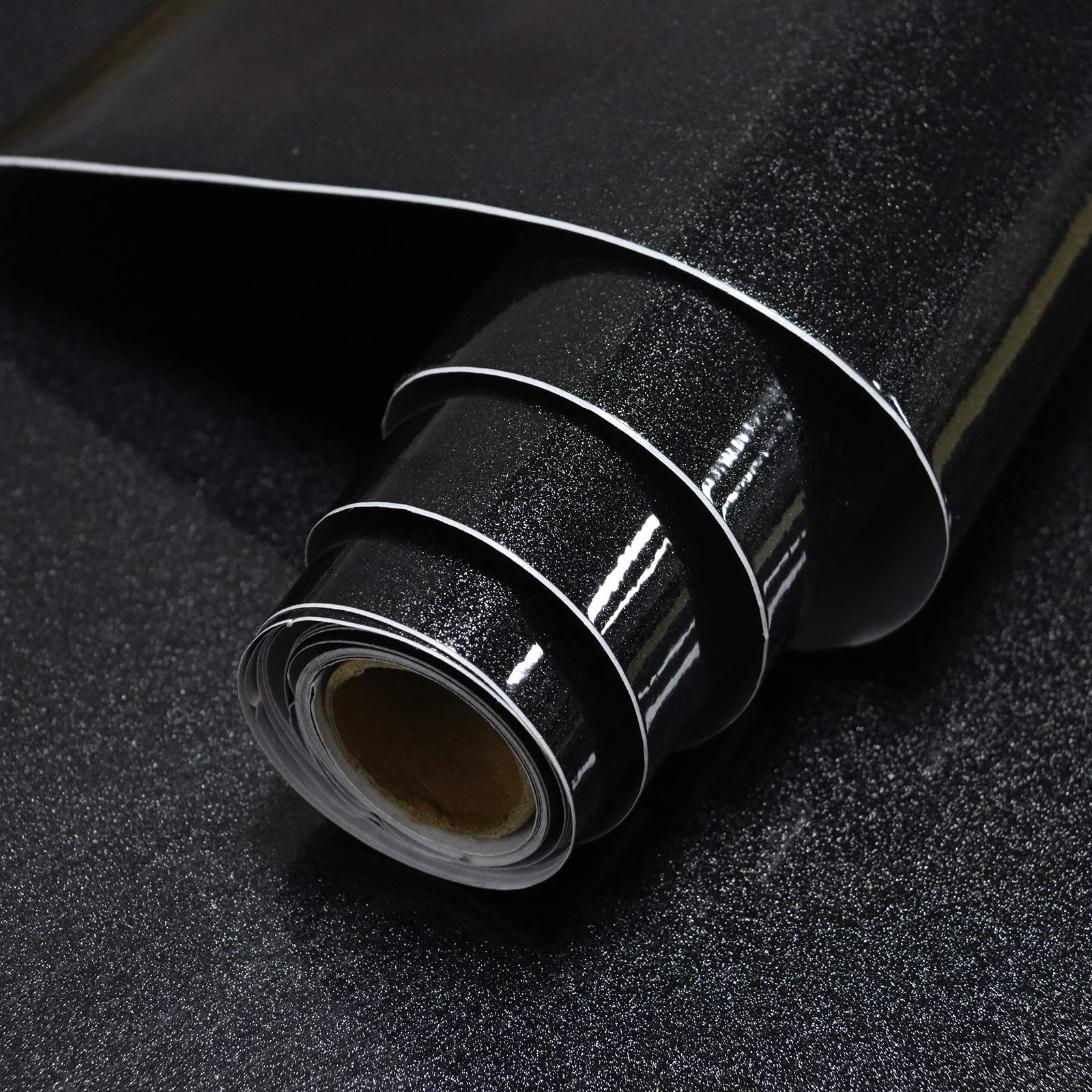 Timeet 60cmx5m Black Sticky Back Plastic Paper Kitchen Worktop Covering Glitter Effect Self Adhesive Wallpaper Vinyl Film Roll Sticky Wallpaper Furniture Stickers for Kitchen Counter Top Cabinets
