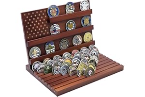 PiaoHao Challenge Coin Display Stand Military Coin Holder Wooden Rack Holds 80 Coins (Red)