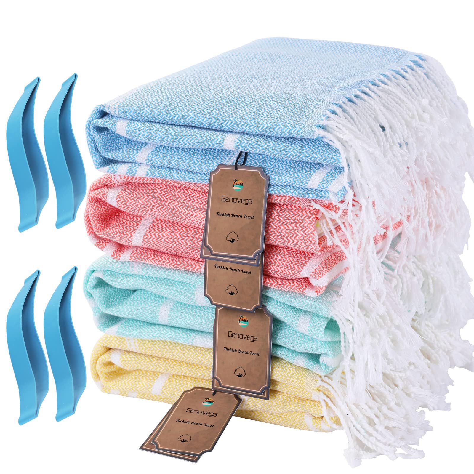 Genovega 4 Packs Cotton Turkish Beach Towels Set Bulk Oversized Extra Large Quick Dry Sand Free Bathroom Pool Swim Towel for Adult Travel Essentials Cruise Accessories Must Haves Clearance Multipack Image