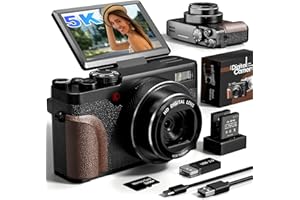 5K 64MP Digital Camera for Photography & YouTube Vlogging - 18X Zoom UHD Autofocus Video Camera with 3" 180° Flip Screen, 64G
