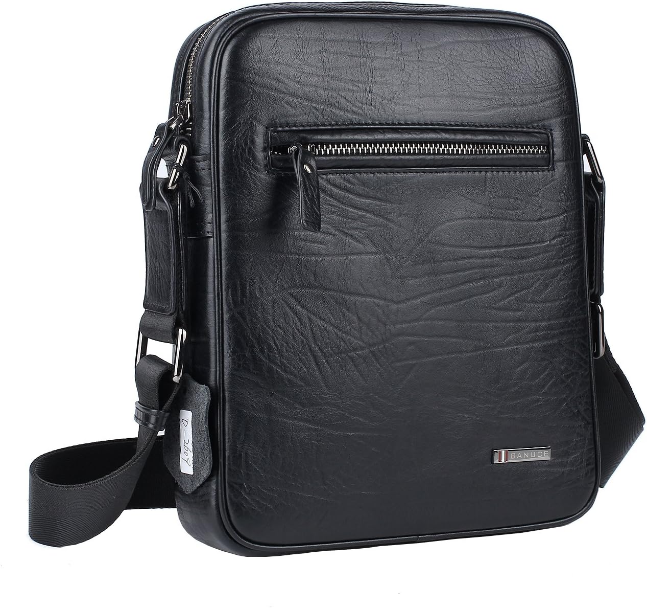 Banuce Mens Black Small Genuine Leather Messenger Bag Business Shoulder Crossbody Purse