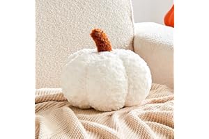 Lfsaaj Pumpkin Pillows, Halloween Pumpkin Decoration Throw Pillow, Cute Thanksgiving Pumpkin Shaped Throw Pillows Gifts, 8" Soft White Faux Rabbit Fur for Fall Funny Decorations