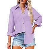 HOTOUCH Womens Button Down Shirts Long Sleeve Dress Shirt Textured Collared Work Blouse Dressy Casual Tops with Pocket