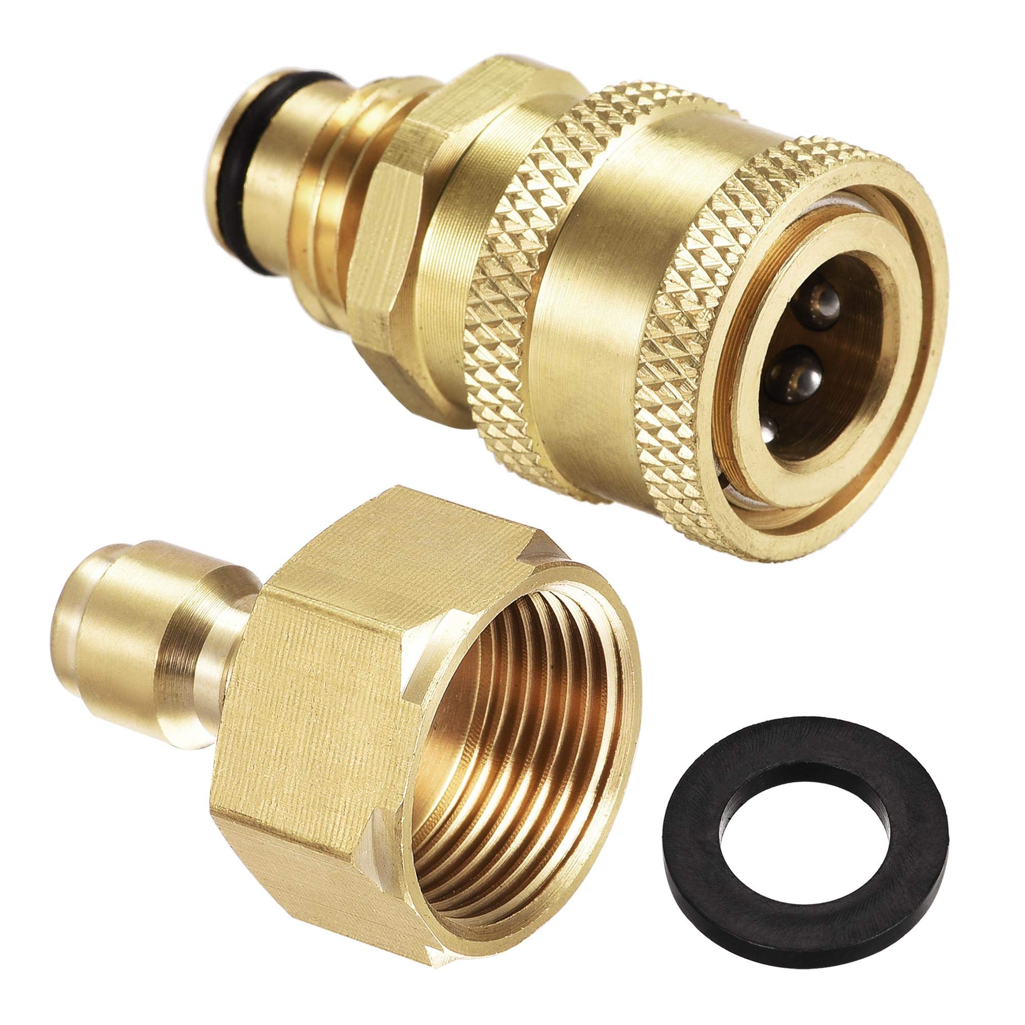 sourcing map Garden Hose Brass Quick Connect Set Fittings G3/8 Male & M22 Female Thread Water Hose Connectors Pressure Washer Adapter