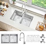 ATTOP Double Bowls Undermount Sink With Faucet,32