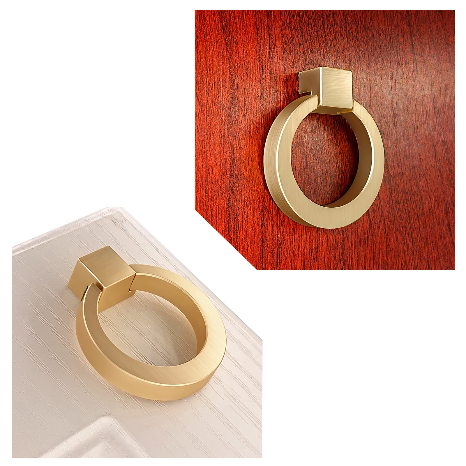 IAFVKAI 2 Pack Gold Cabinet Knobs Zinc Alloy Drawer Pull Ring Brushed Brass Round Cabinet Kitchen Handle Gold Door Drawer Knob for Kitchen Cupboard Door Wardrobe Hardware — image 1