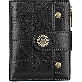 SENDEFN Small Wallets for Women Leather RFID Blocking Bifold Zipper Pocket Wallet with ID Window