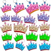 Roaqua 20 Packs Bulk Mini Cartoon Crown shape mini pop Fidget Key chain,School Student Summer Holiday Party Supply,Birthday Party Favors