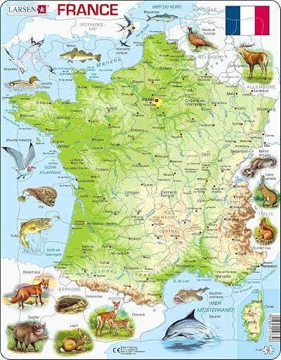 Larsen K49 France Physical Map Jigsaw Puzzle 60 Pieces French Edition Tray