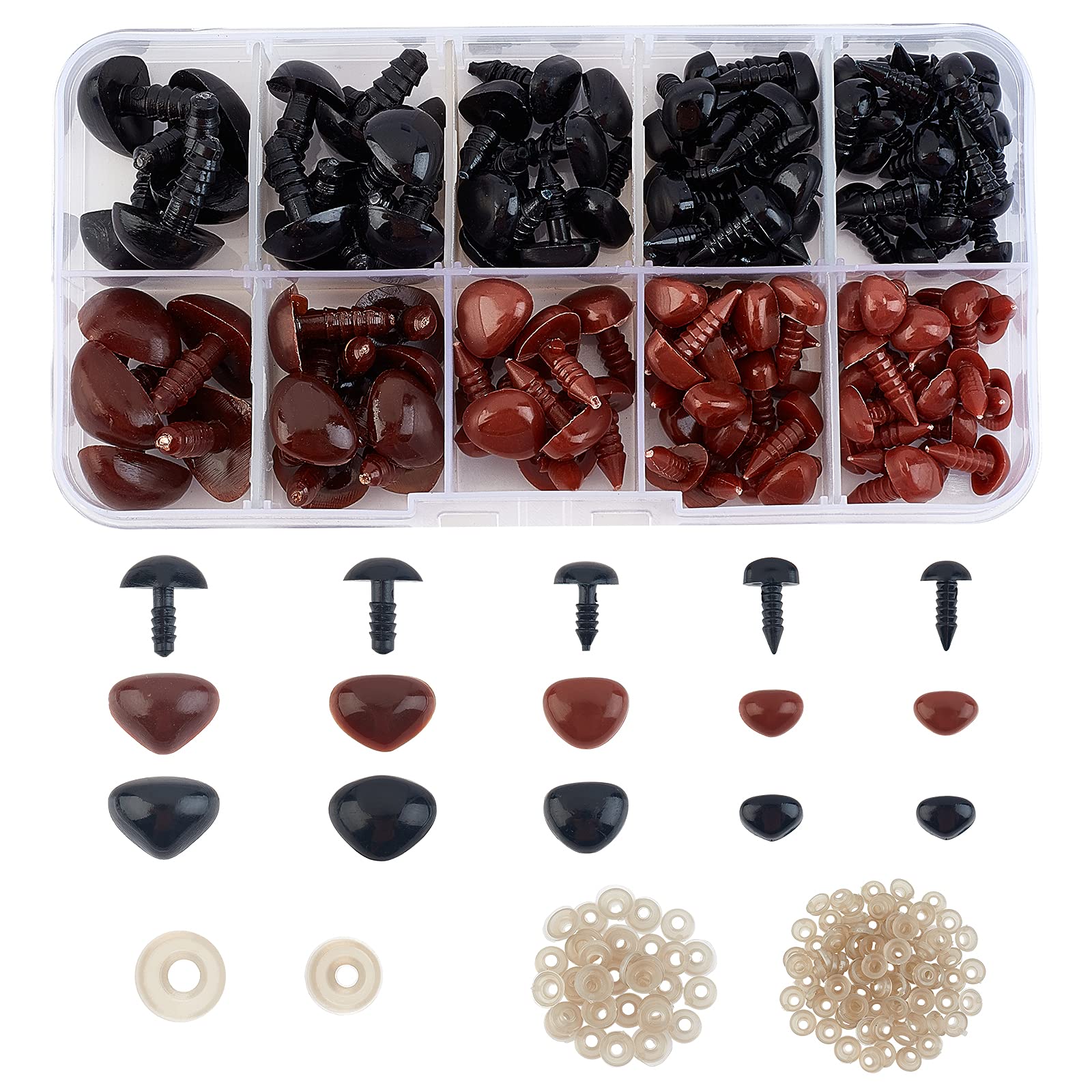 SUPERFINDINGS 5 Sizes Plastic Safety Noses 130pcs Triangle Animal Doll Nose Black Bear Nose Amigurumi Nose Sets for Plush Crochet Projects DIY Animal Making