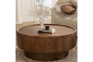 Apkaf Round Coffee Table with Storage Circle Drum Design Side Table with Wood Grain Finish Living Room Accent Furniture & Cen