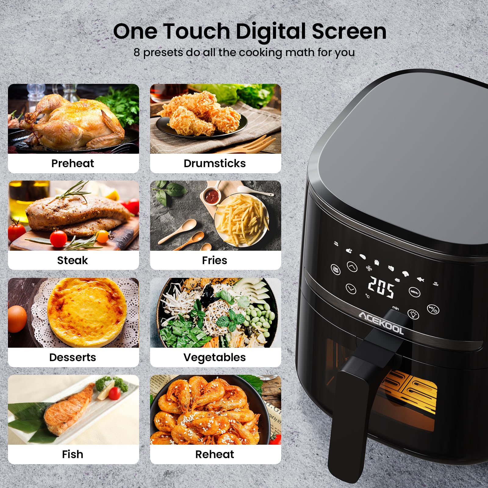 Zstar Air Fryer 5QT with Visualized Window, 6 in 1 Air Fryers Oven with Timer & Temperature Control, 85% Oil less, Low Noise Airfryers with Dishwasher Safe Basket