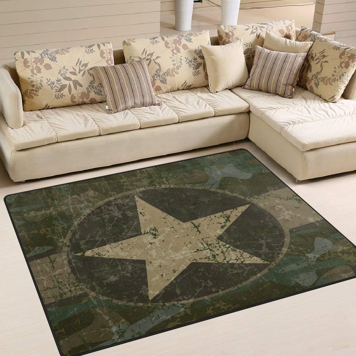 Alfombra de Camuflaje Militar Vintage con diseño de Estrella para Sala