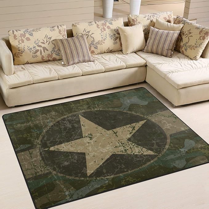 Alfombra de Camuflaje Militar Vintage con diseño de Estrella para Sala