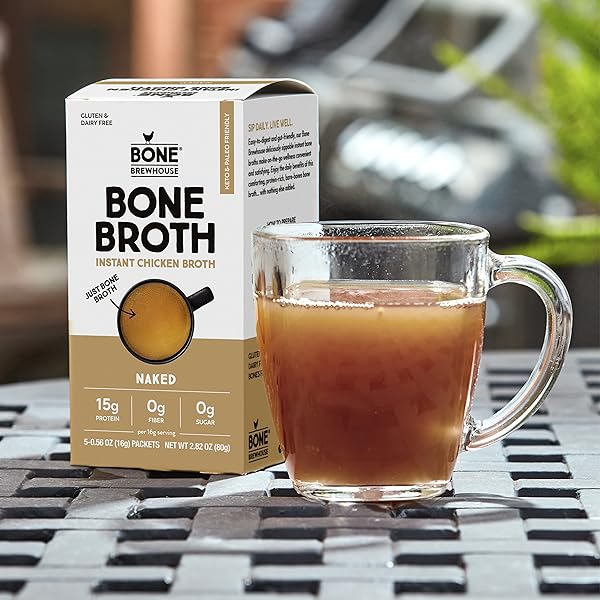 BONE BREWHOUSE – UNFLAVORED CHICKEN BONE BROTH PROTEIN POWDER – KETO & PALEO FRIENDLY – INSTANT SOUP BROTH – 15G PROTEIN – NATURAL COLLAGEN, GLUTEN-FREE & DAIRY FREE – 5 SERVINGS