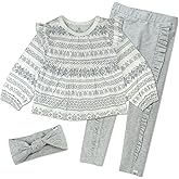 HonestBaby baby-girls Long Sleeve Top, Legging and Headband Set 100% Organic Cotton for Baby and Toddler Girls