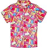 uideazone 2-10 Years Boys Button Down Shirts 3D Graphic Hawaiian Aloha Short Sleeve Dress Shirt Tops