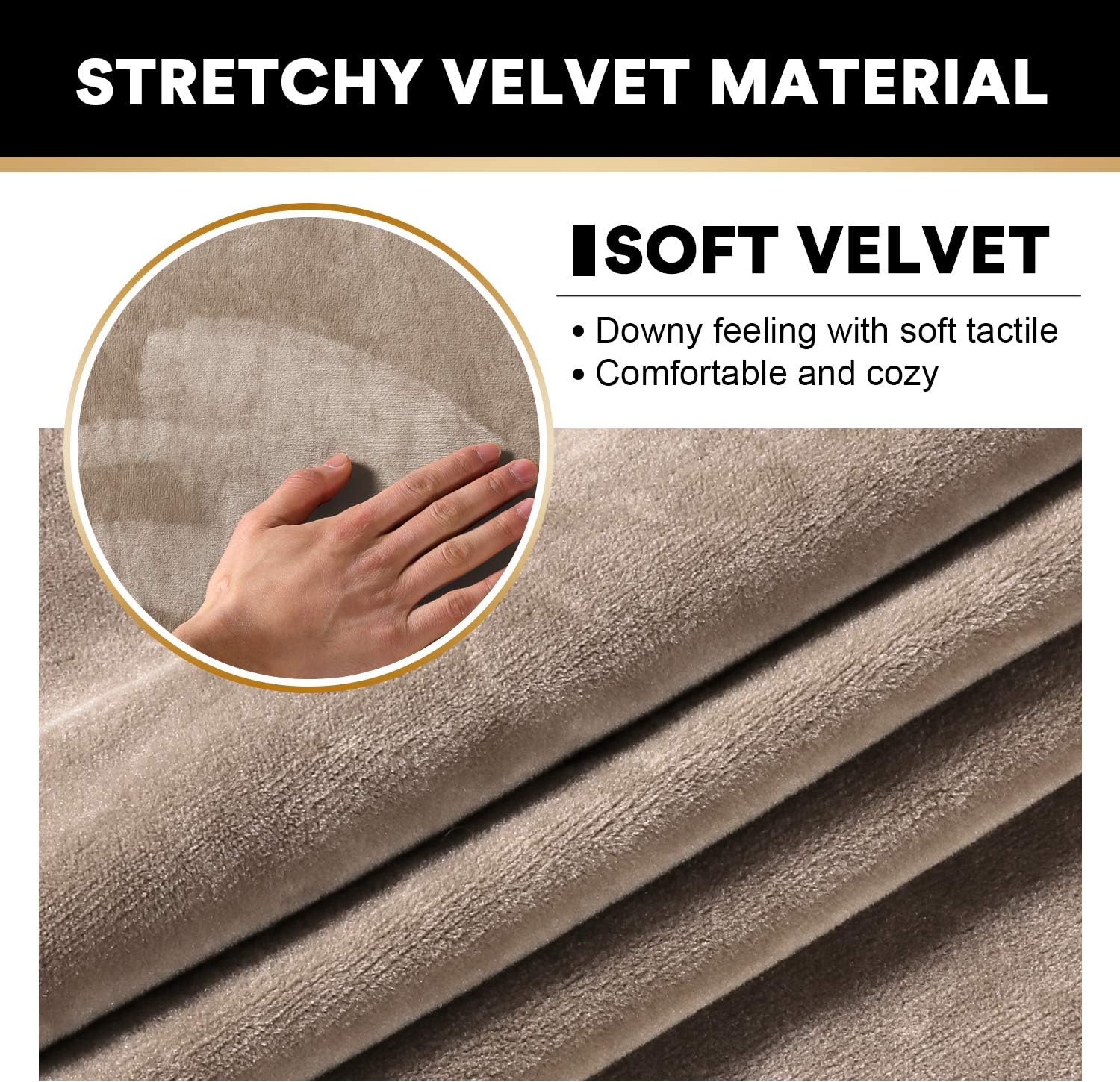 4 Pieces Sofa Covers Stretch Velvet Couch Covers for 3 Cushion Sofa Slipcovers Thick Soft Sofa Slip Covers with 2 Non Slip Straps Furniture Covers with 3 Individual Seat Cushion Covers (Sofa, Taupe): Kitchen & Dining
