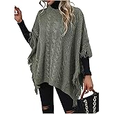 SOLY HUX Women's Poncho Sweater Fringe Shawl Mock Neck Half Sleeve Knit Asymmetrical Cape Trendy Pullover Tops