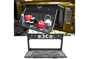 NKCELL POWER Tailgate Table Stainless Steel Black Rear Foldable Shelf for Wrangler JK JKU 2007-2017 & JL JLU 2007-2024 2/4 Door High Load-Bearing Capacity Storage Cargo Luggage Holder Carrier
