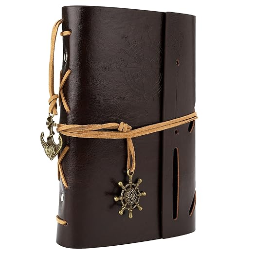 title=Soledì- Vintage Design Taccuino Copertina In Pelle con Cinghia e Accessori
