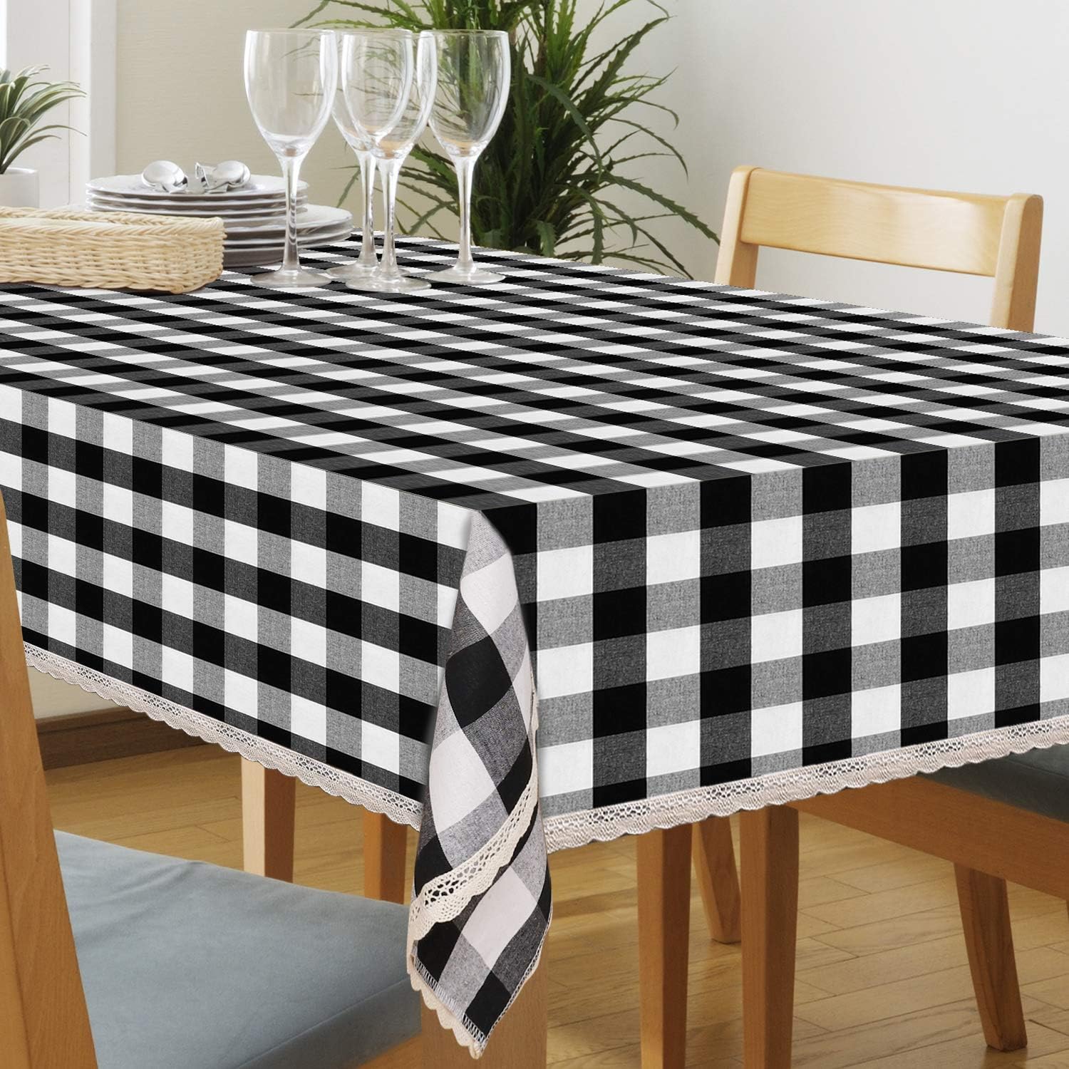 Aneco Lace Buffalo Check Tablecloth Table Cloth Rectangle