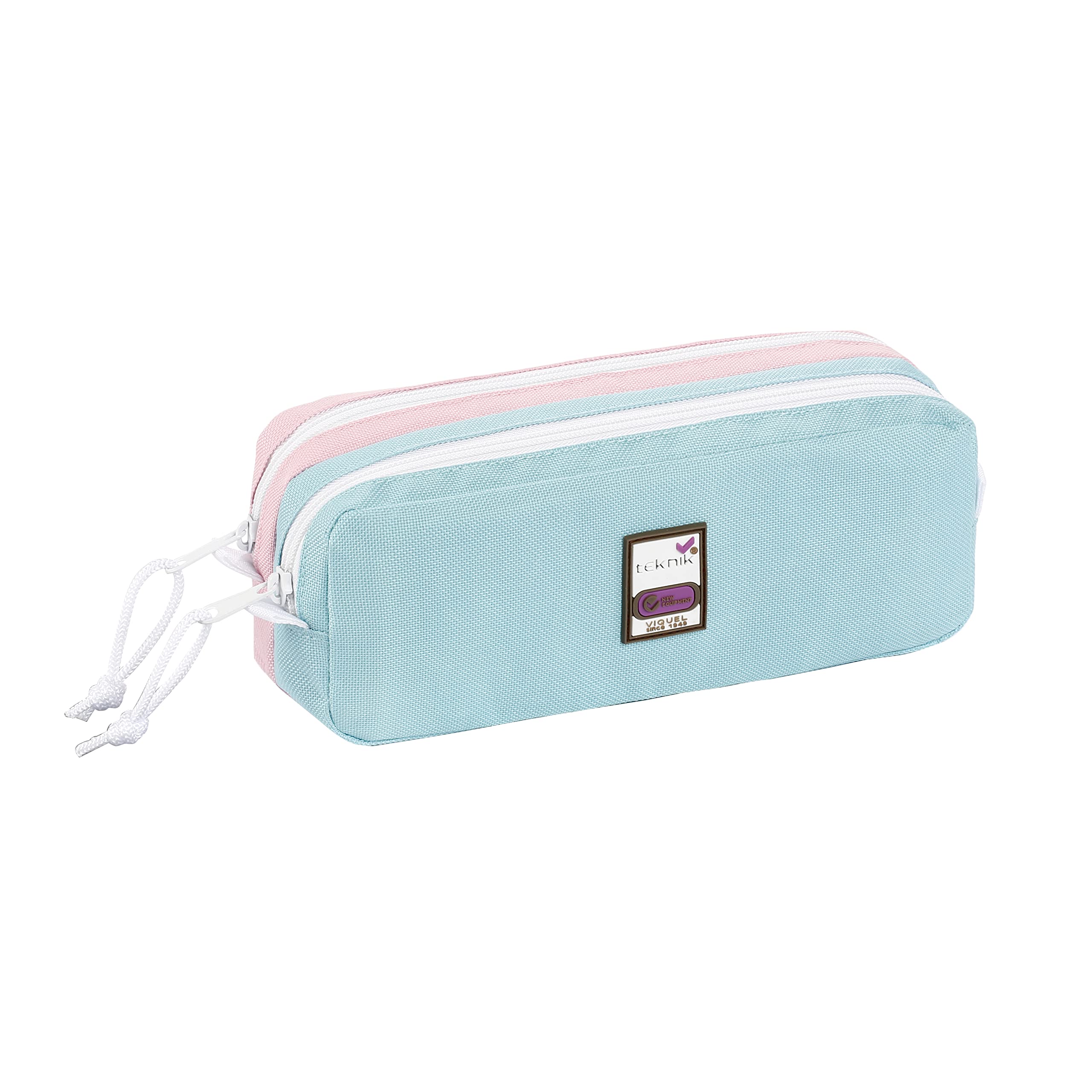 Viquel - Teknik Pastel Pencil Case with 2 Compartments - Large Capacity School Pencil Case - Blue/Pink