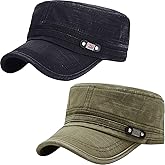 YeeHeen Unisex Cadet Army Cap Adjustable Flat Top Cap Washed Cotton Military Hat Baseball Cap