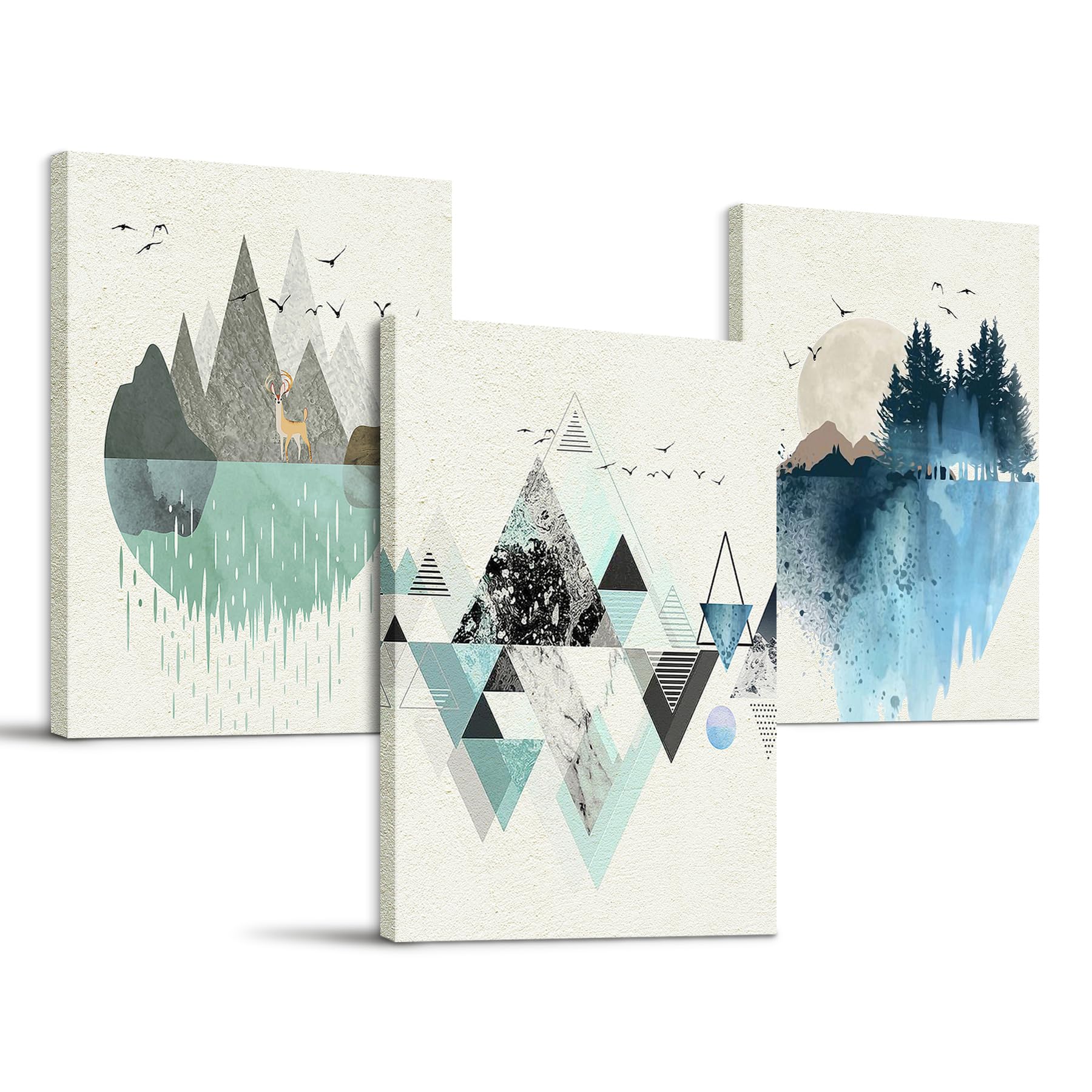 hyidecorart Canvas Wall Art for Living Room, Abstract Mountain Geometric Modern Blue Green Artwork Bathroom Pictures Bedroom Wall Decor, Family Prints Paintings Wall Decorations for Dining Room Office — image 1