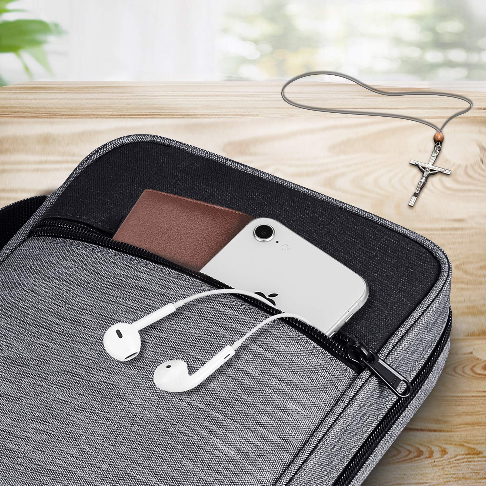 FINPAC Bible Cover, Carrying Book Case Church Bag Bible Protective with Handle and Zippered Pocket, Gift for Mother Lady Women Men, Gray